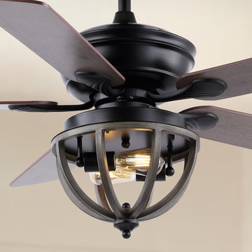 Jasper 52" Farmhouse Industrial Iron Dome Shade LED Ceiling Fan With Remote - JONATHAN Y